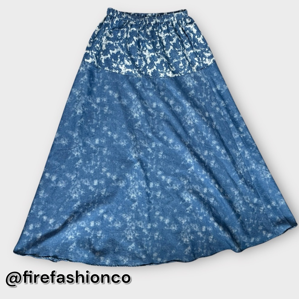 PAPER PARACHUTE WESTERN BOHO BLUE FLORAL COTTON MAXI SKIRT SMALL
